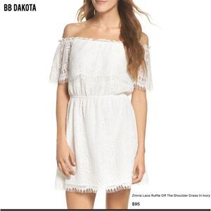 BB Dakota zinnia lace off the shoulder ruffle shoulder mini ivory dress XS bride